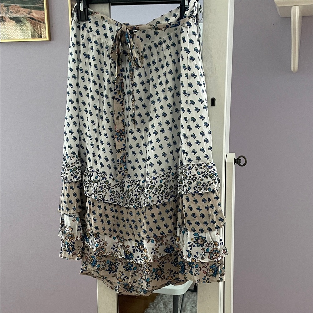 DR2 A-Line Skirt with Blue and Brown Floral Design